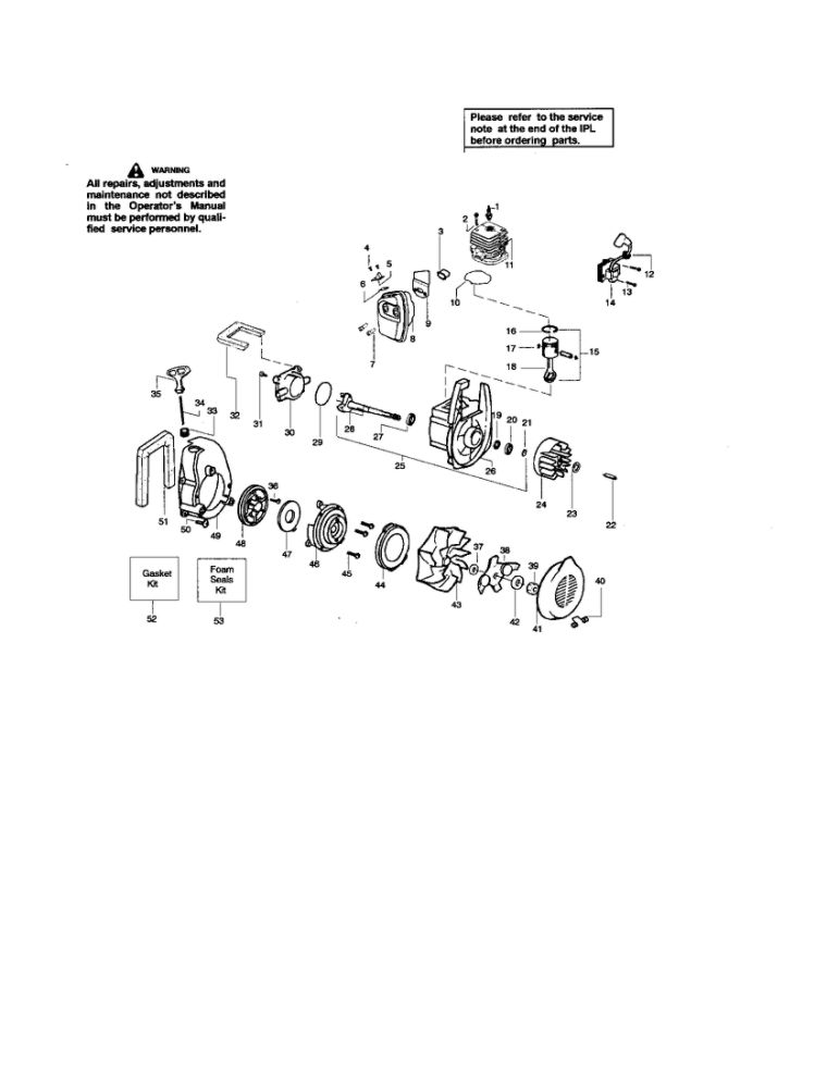 Cylinder/Crankshaft/Crankcase Diagram and Parts List for BV2000 Type 2 Weed Eater Leaf Blower / Vacuum